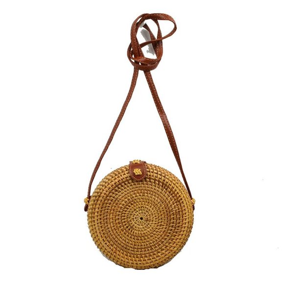 Handbags - "Shelly" Small Round Straw Handbag